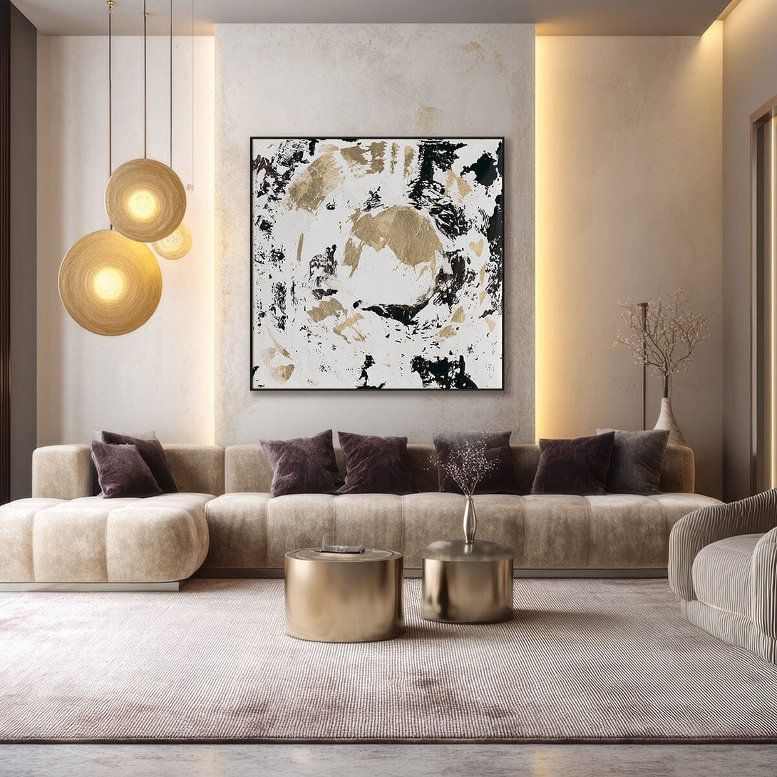 Golden Orbit - Black and White Abstract Painting #M5644 Painting artwepaint 