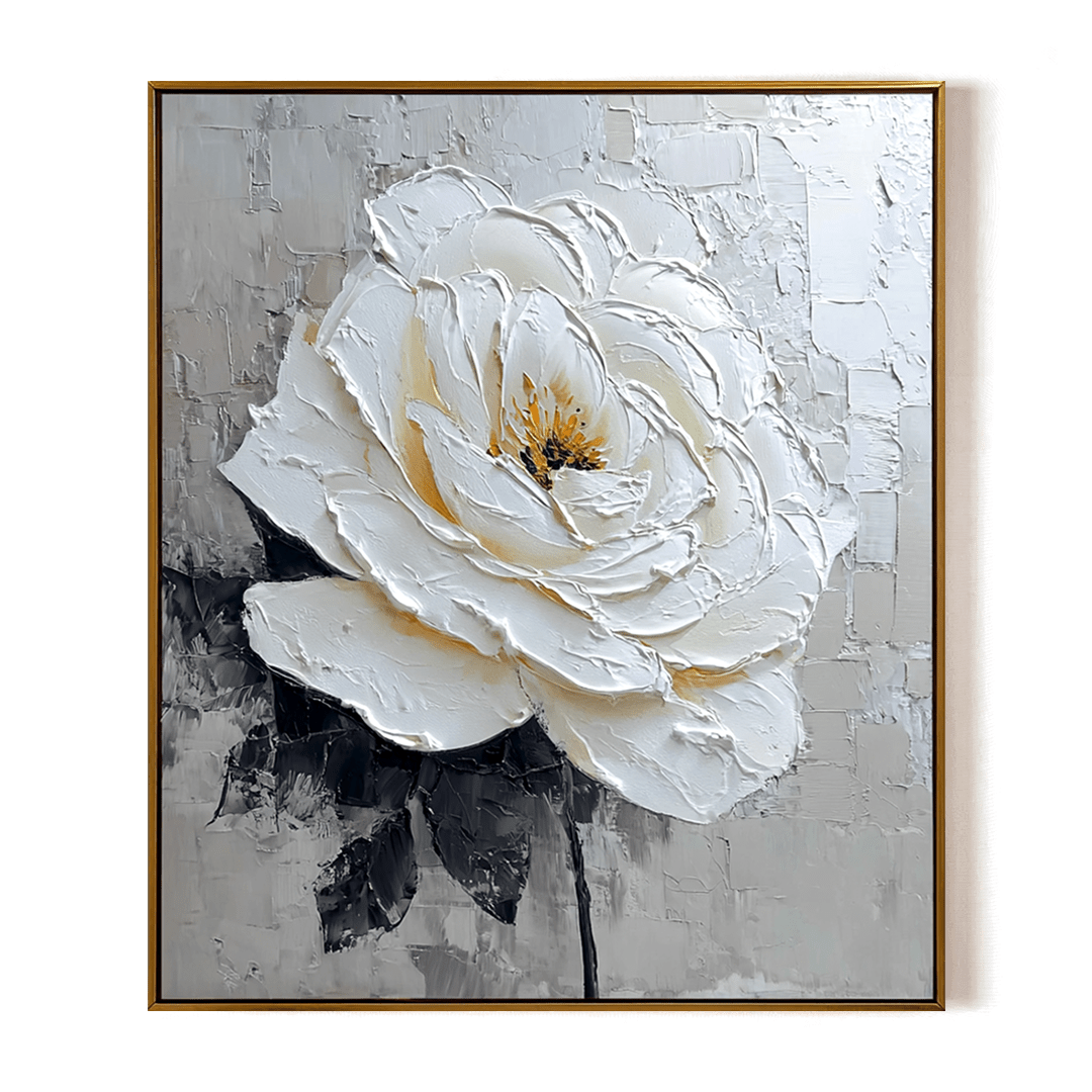 Golden Petal Glow – White Floral Textured Painting #93053 Painting artwepaint 