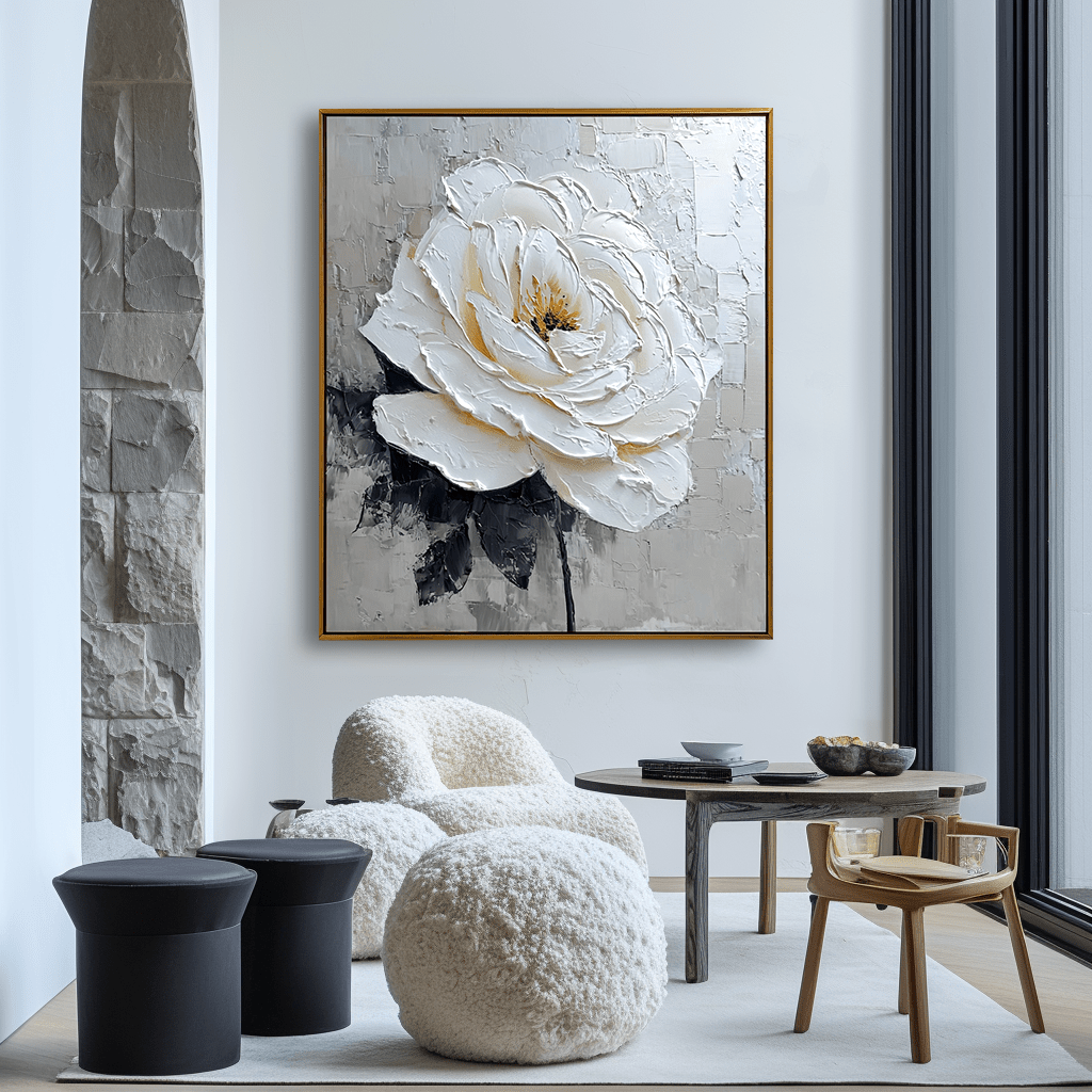 Golden Petal Glow – White Floral Textured Painting #93053 Painting artwepaint 