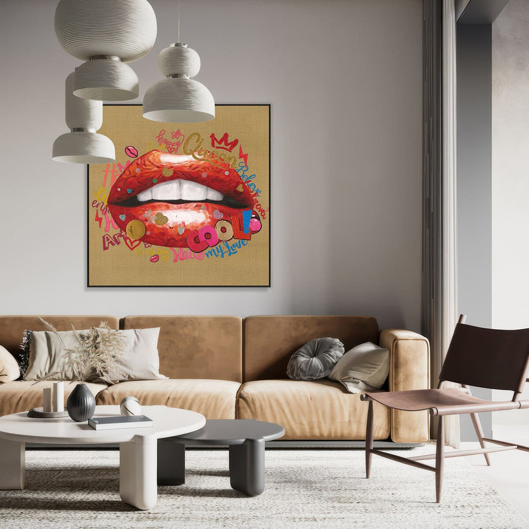 Golden Queen – Red Lips Glitter Pop Painting #L2003 Painting artwepaint 