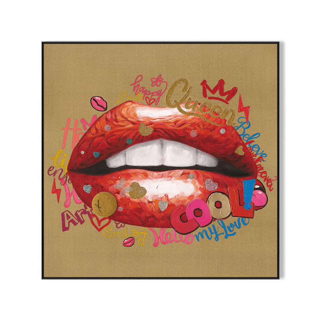 Golden Queen – Red Lips Glitter Pop Painting #L2003 Painting artwepaint 