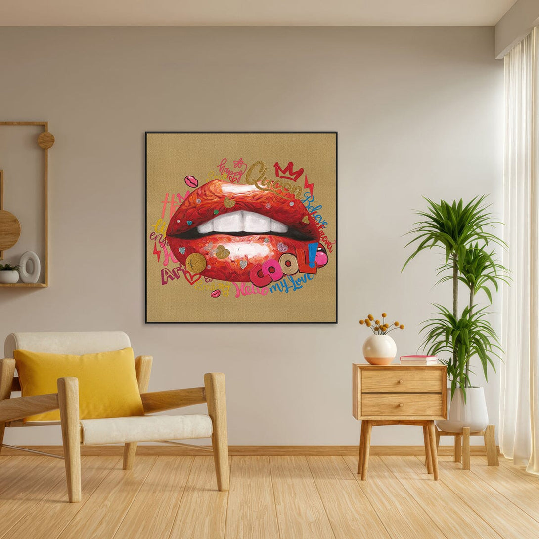 Golden Queen – Red Lips Glitter Pop Painting #L2003 Painting artwepaint 