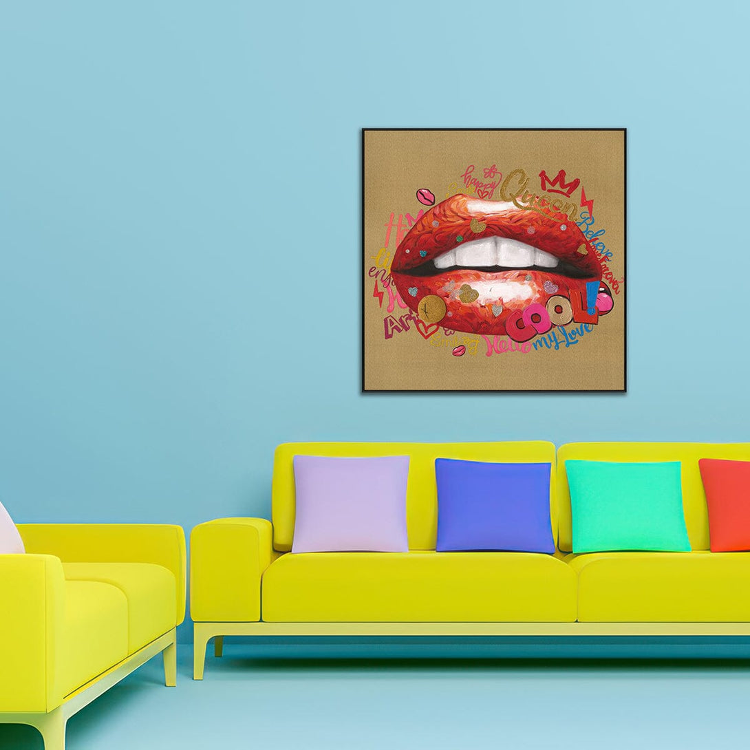 Golden Queen – Red Lips Glitter Pop Painting #L2003 Painting artwepaint 