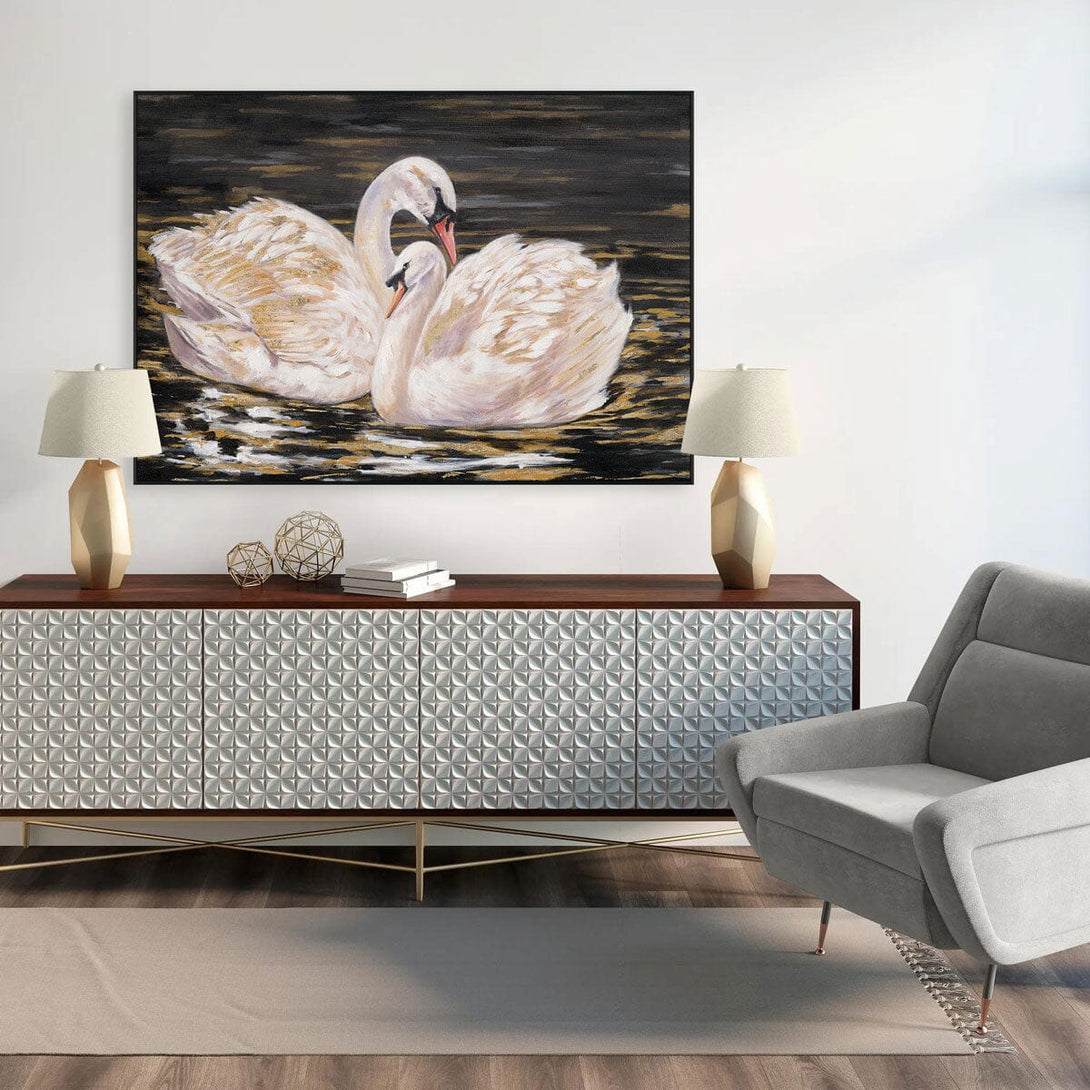 Golden Reflection - Swan Oil Painting #M4578 Painting artwepaint 