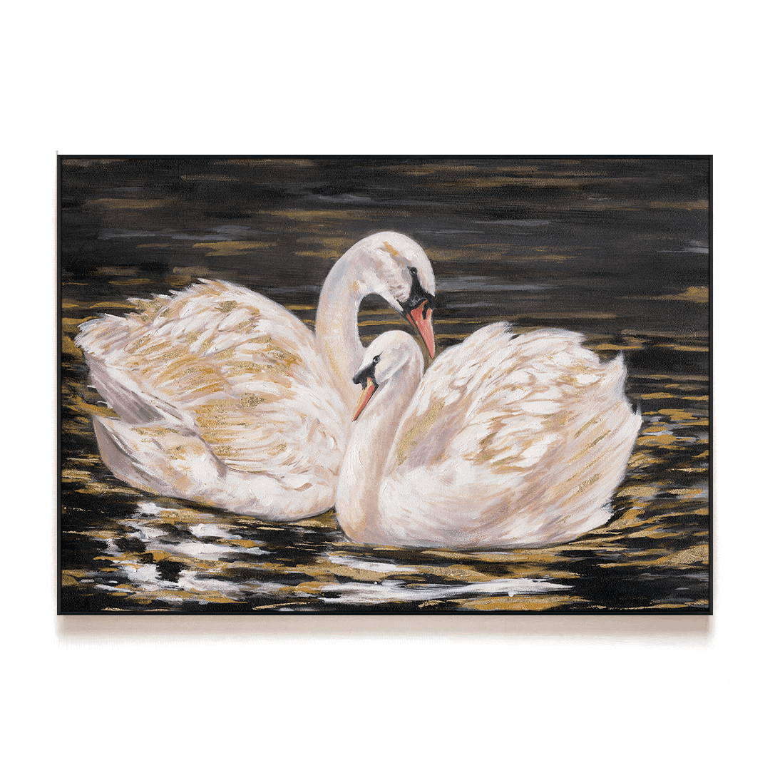 Golden Reflection - Swan Oil Painting #M4578 Painting artwepaint 