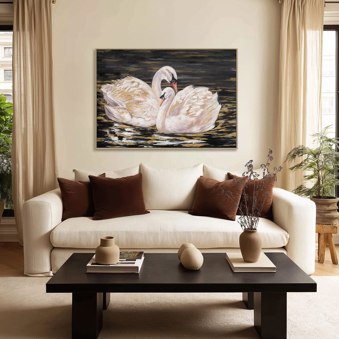 Golden Reflection - Swan Oil Painting #M4578 Painting artwepaint 