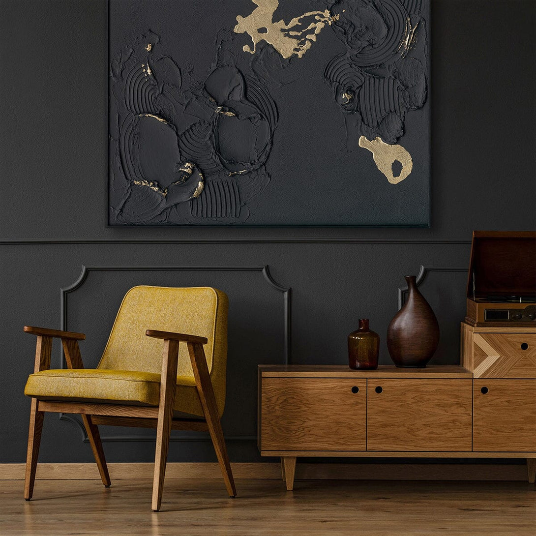 Golden Shadow-Relief Black Abstract Painting #M2720 Painting artwepaint 