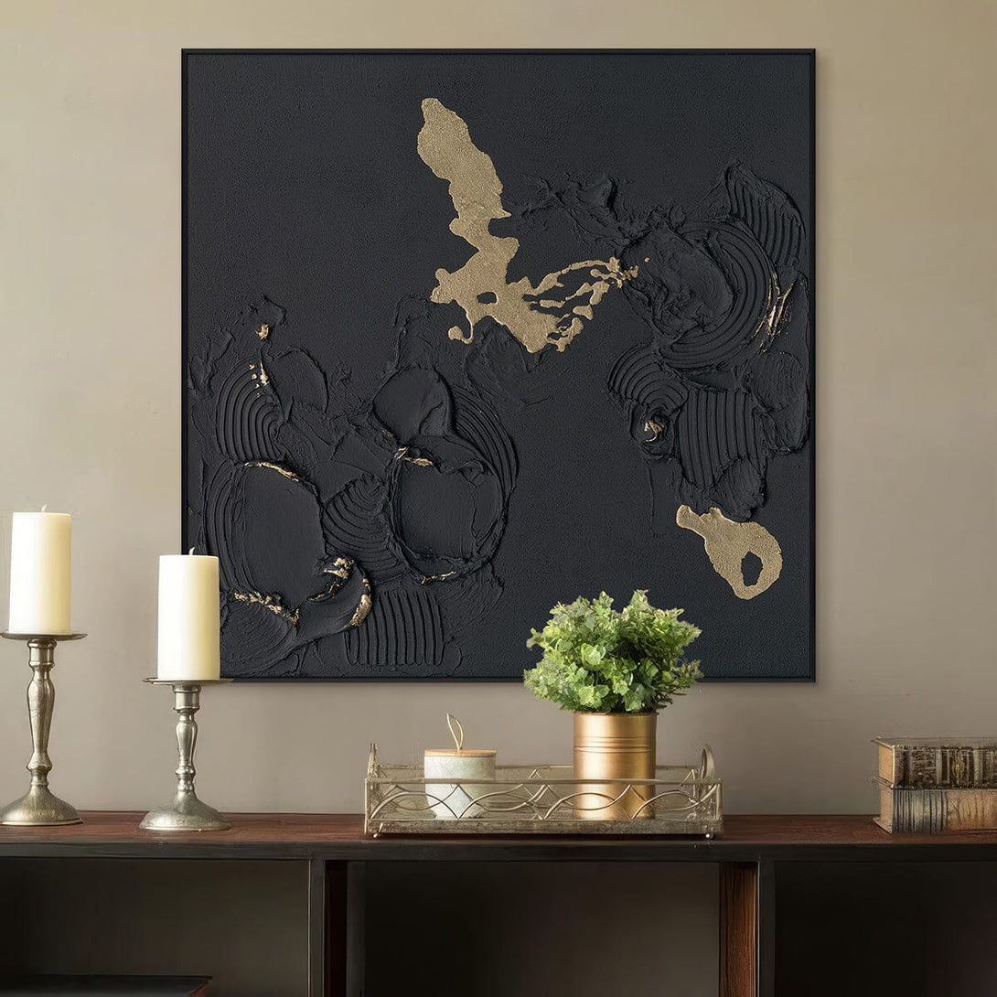 Golden Shadow-Relief Black Abstract Painting #M2720 Painting artwepaint 