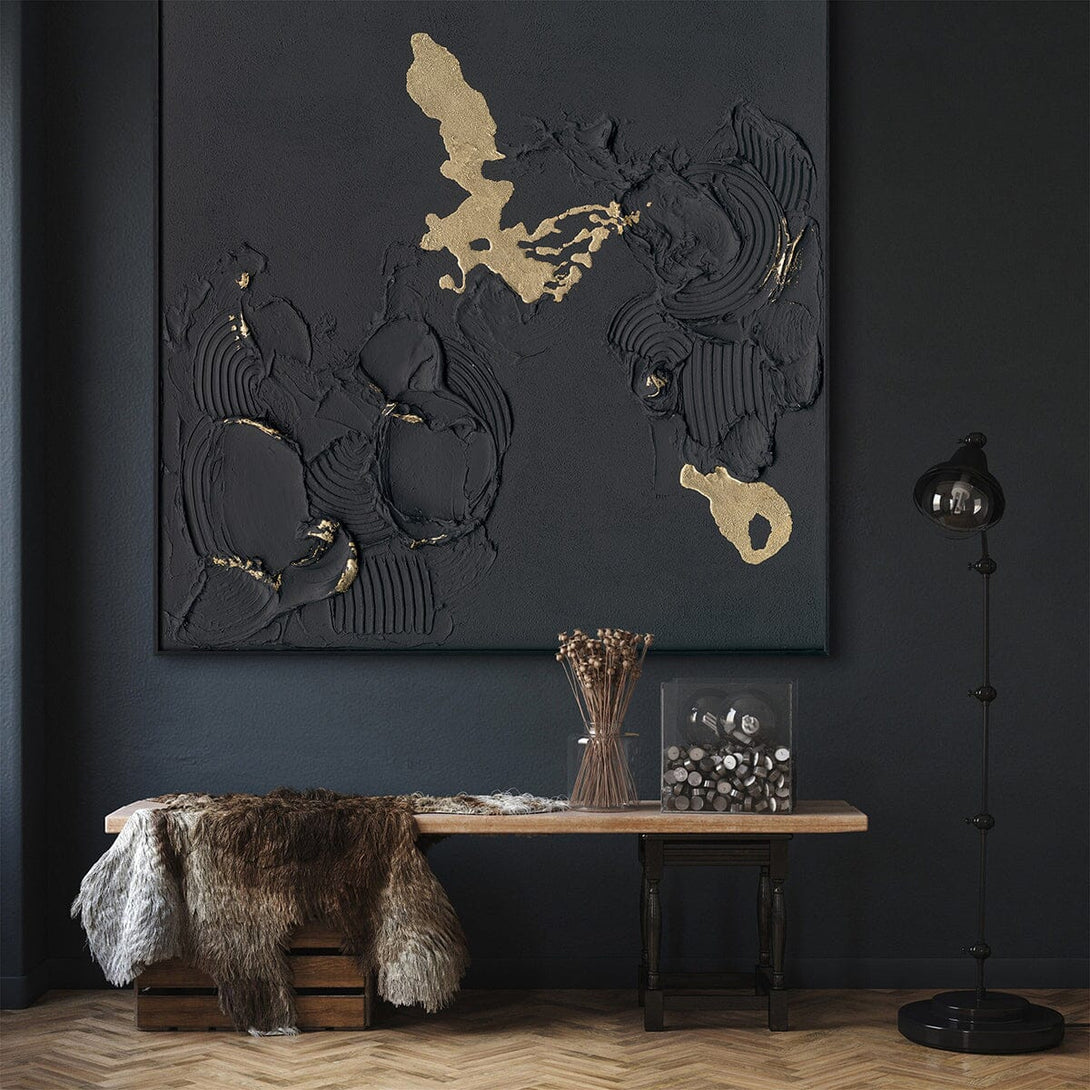 Golden Shadow-Relief Black Abstract Painting #M2720 Painting artwepaint 
