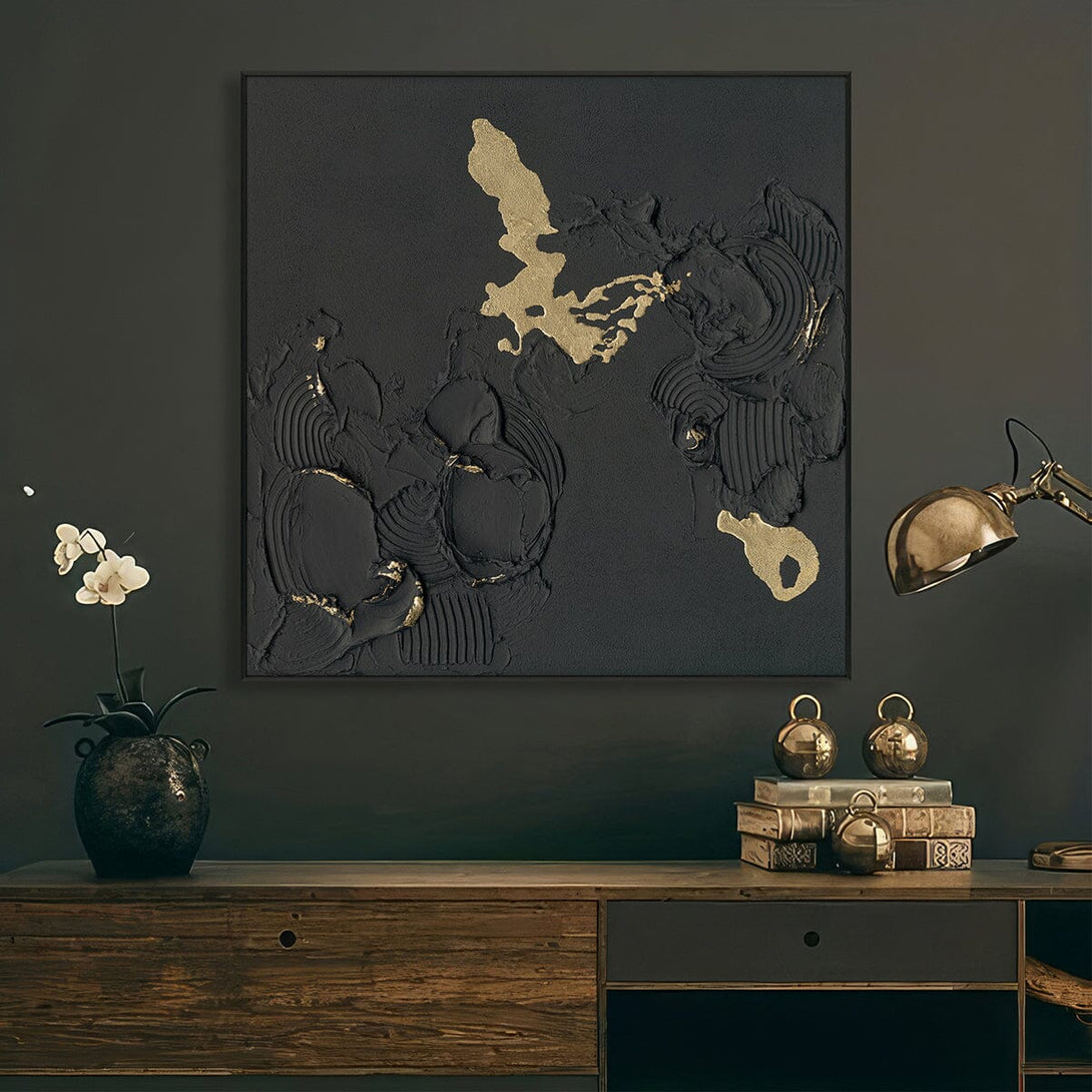 Golden Shadow-Relief Black Abstract Painting #M2720 Painting artwepaint 