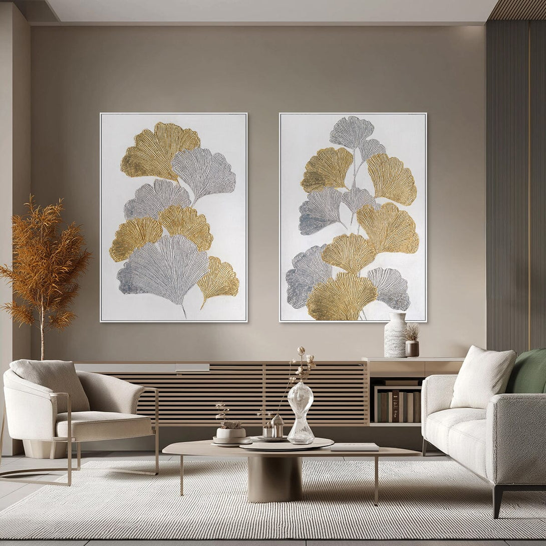Golden & Silver Dance - Ginkgo Relief Art Painting#L5078 Painting artwepaint 