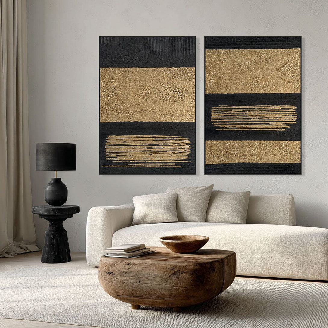 Golden Strata - Black & Gold Abstract Art#M4505 Painting artwepaint 