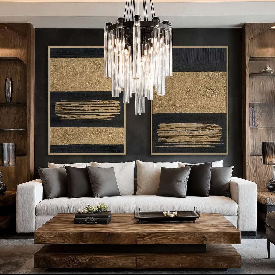 Golden Strata - Black & Gold Abstract Art#M4505 Painting artwepaint 