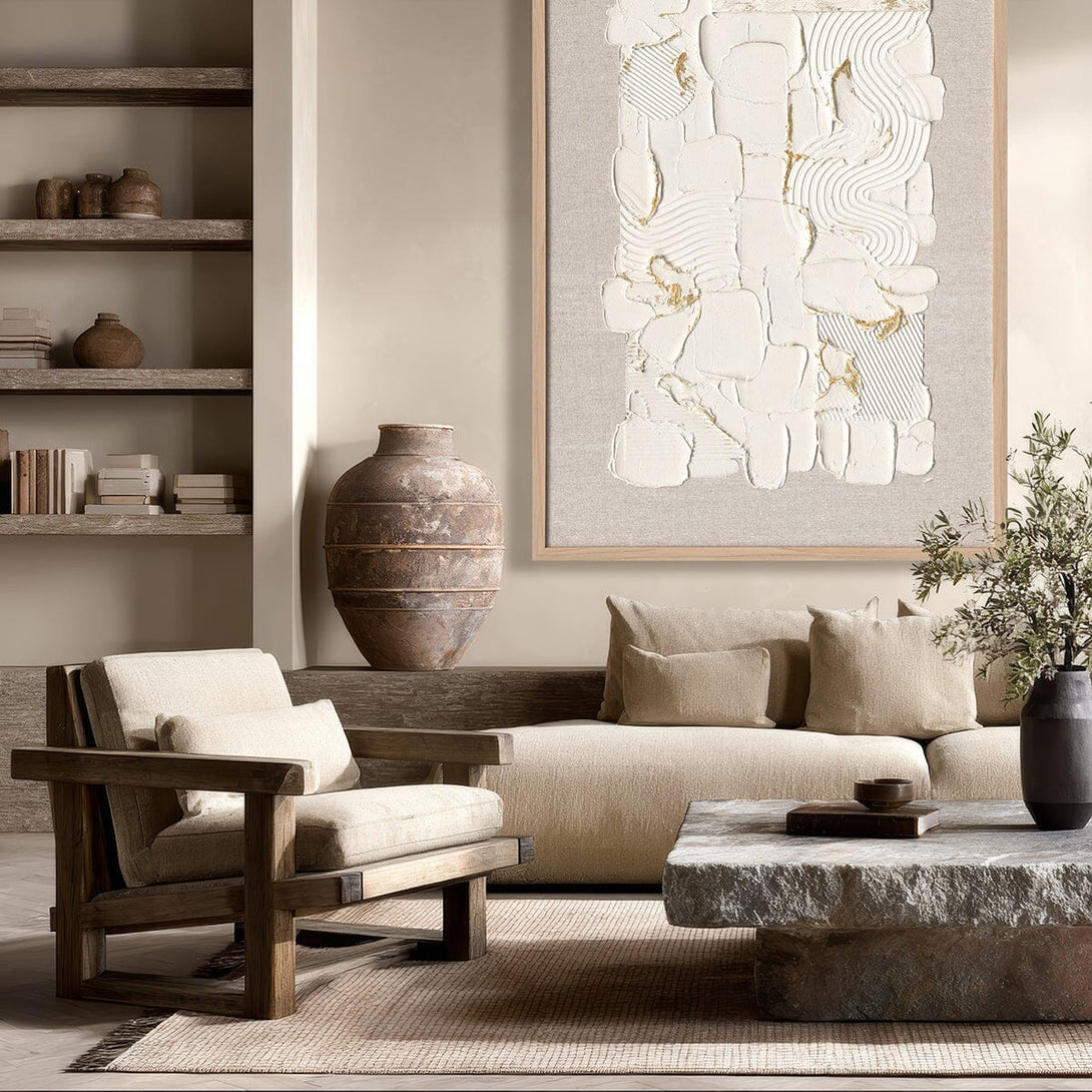 Golden Whisper-Textured White Abstract Painting#M2698 Painting artwepaint 