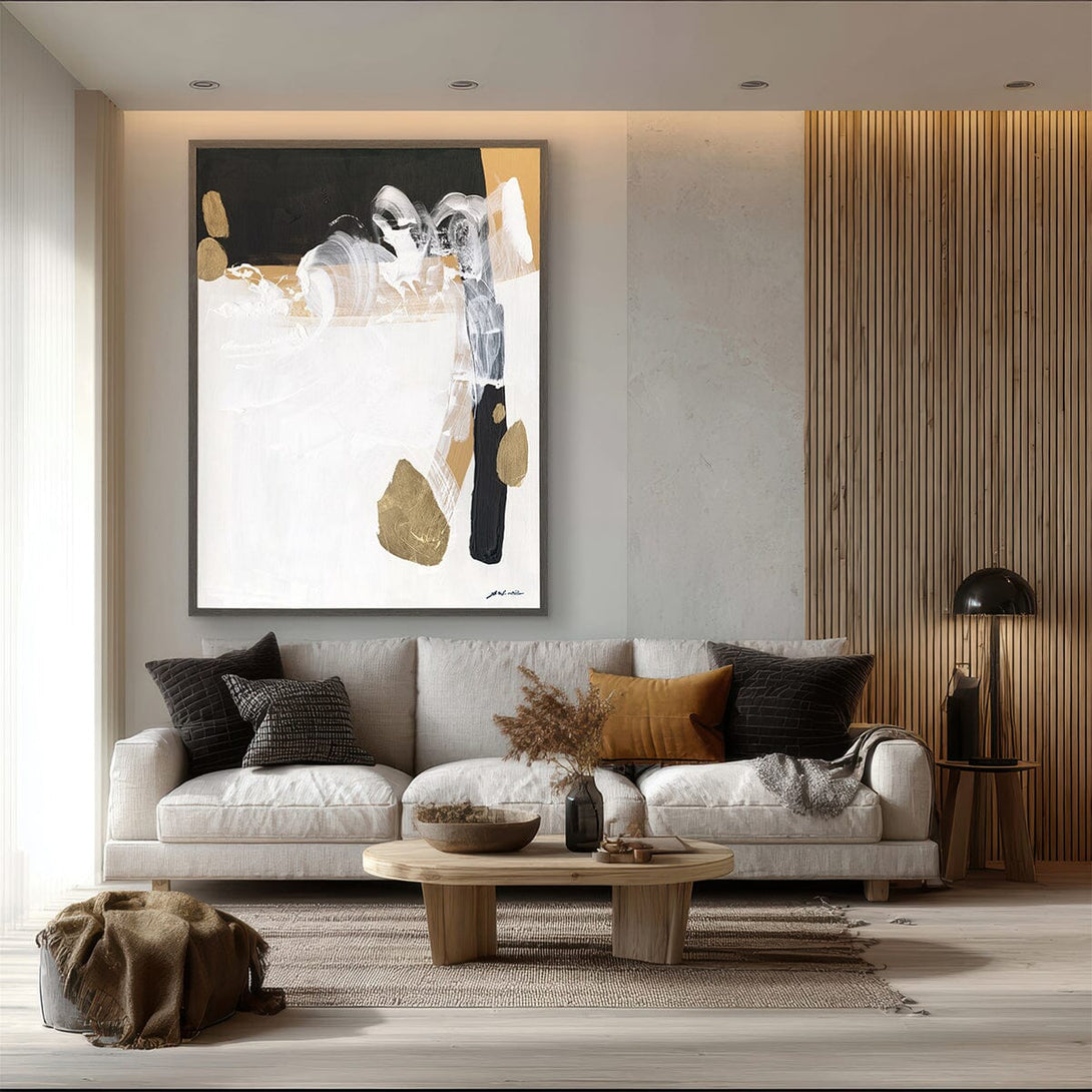 Golden Whisper – White & Black Abstract Painting#M6880 Painting artwepaint 