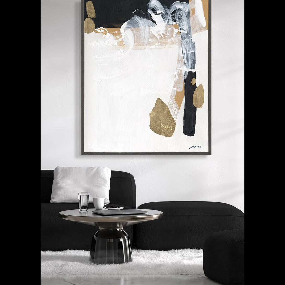Golden Whisper – White & Black Abstract Painting#M6880 Painting artwepaint 
