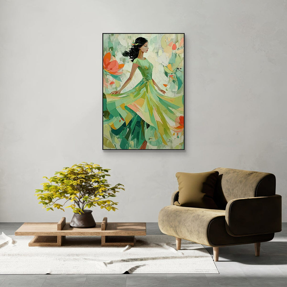 Grace in Bloom – Green Dress Abstract Painting #RIK1(256) Painting artwepaint 
