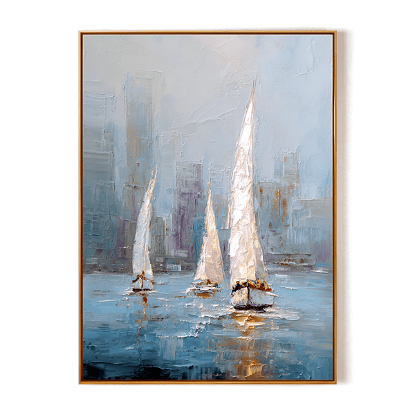 Harbor Mist – Modern Sailboat Oil Painting #awp63 Painting artwepaint 