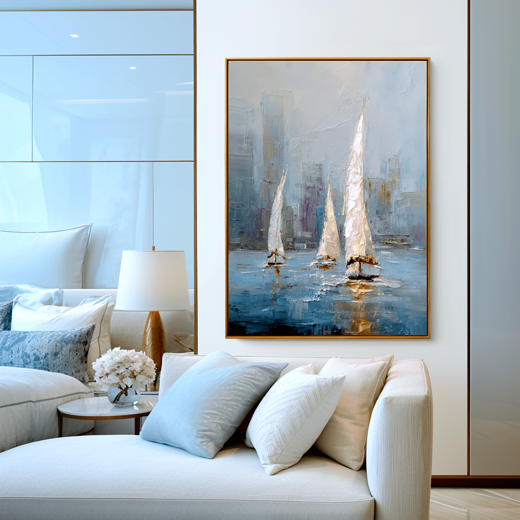 Harbor Mist – Modern Sailboat Oil Painting #awp63 Painting artwepaint 