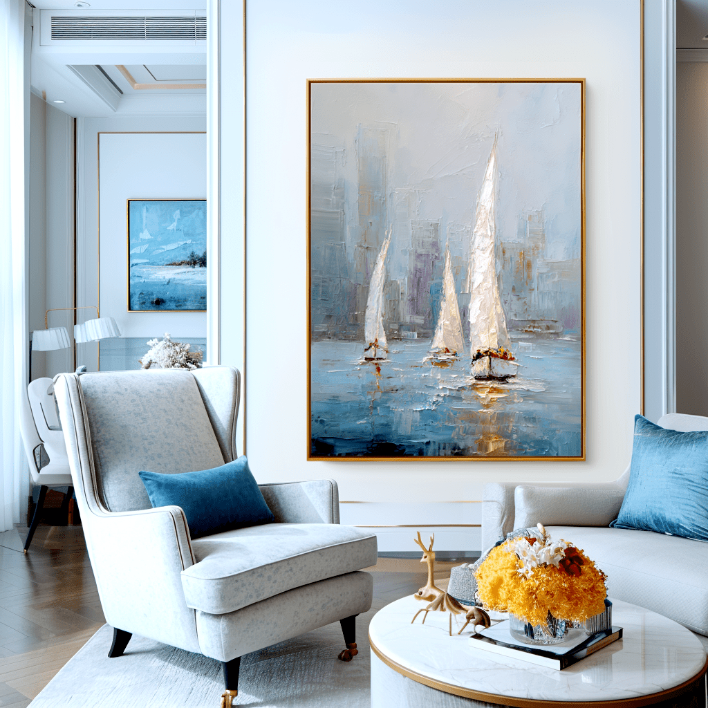 Harbor Mist – Modern Sailboat Oil Painting #awp63 Painting artwepaint 