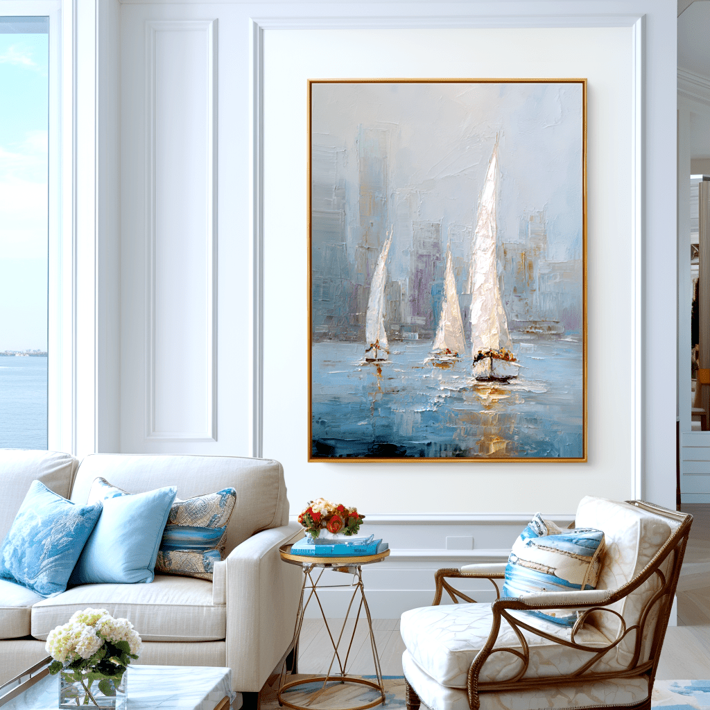 Harbor Mist – Modern Sailboat Oil Painting #awp63 Painting artwepaint 