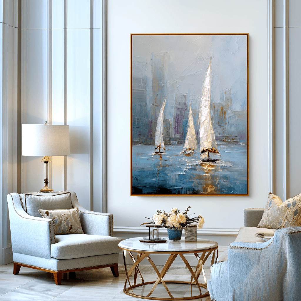 Harbor Mist – Modern Sailboat Oil Painting #awp63 Painting artwepaint 