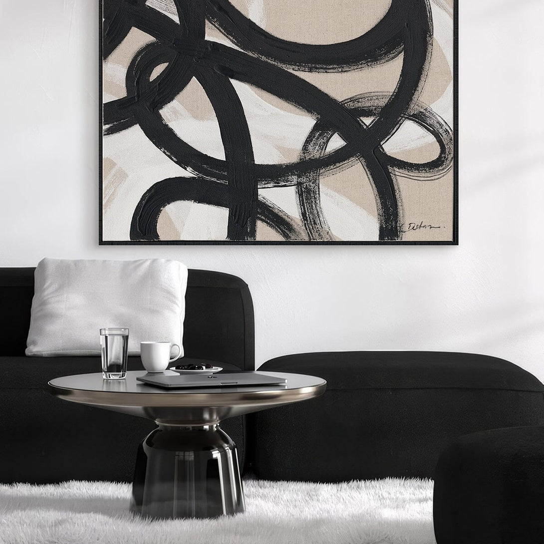 Ink Harmony-Black White Minimalist Painting#P5945 Painting artwepaint Black Frame 24"X20" (61X51cm) 