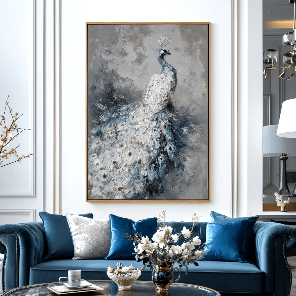 Ivory Elegance – White Peacock Oil Painting #awp56 Painting artwepaint 