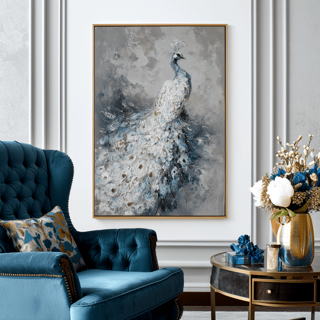 Ivory Elegance – White Peacock Oil Painting #awp56 Painting artwepaint 
