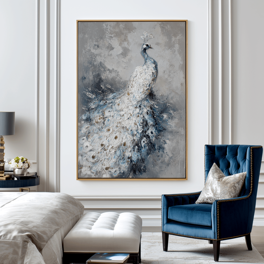 Ivory Elegance – White Peacock Oil Painting #awp56 Painting artwepaint 