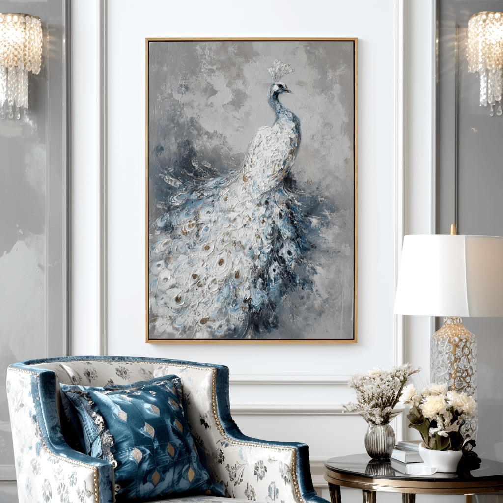 Ivory Elegance – White Peacock Oil Painting #awp56 Painting artwepaint 