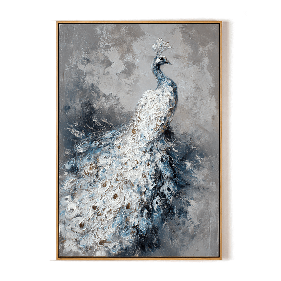 Ivory Elegance – White Peacock Oil Painting #awp56 Painting artwepaint 