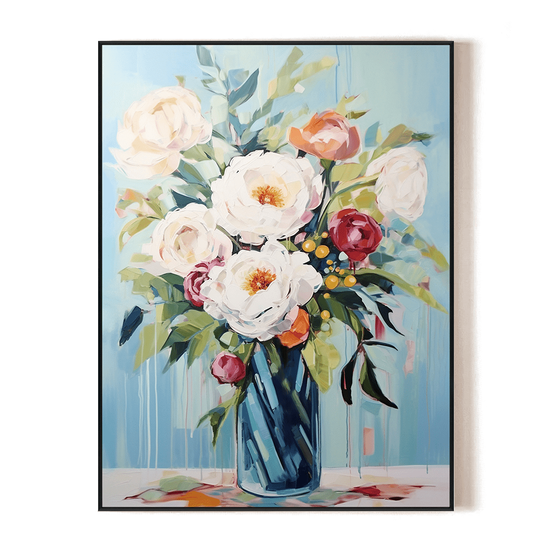 Ivory Elegance - White Peony Vase Painting #PCH6(225) Painting artwepaint 