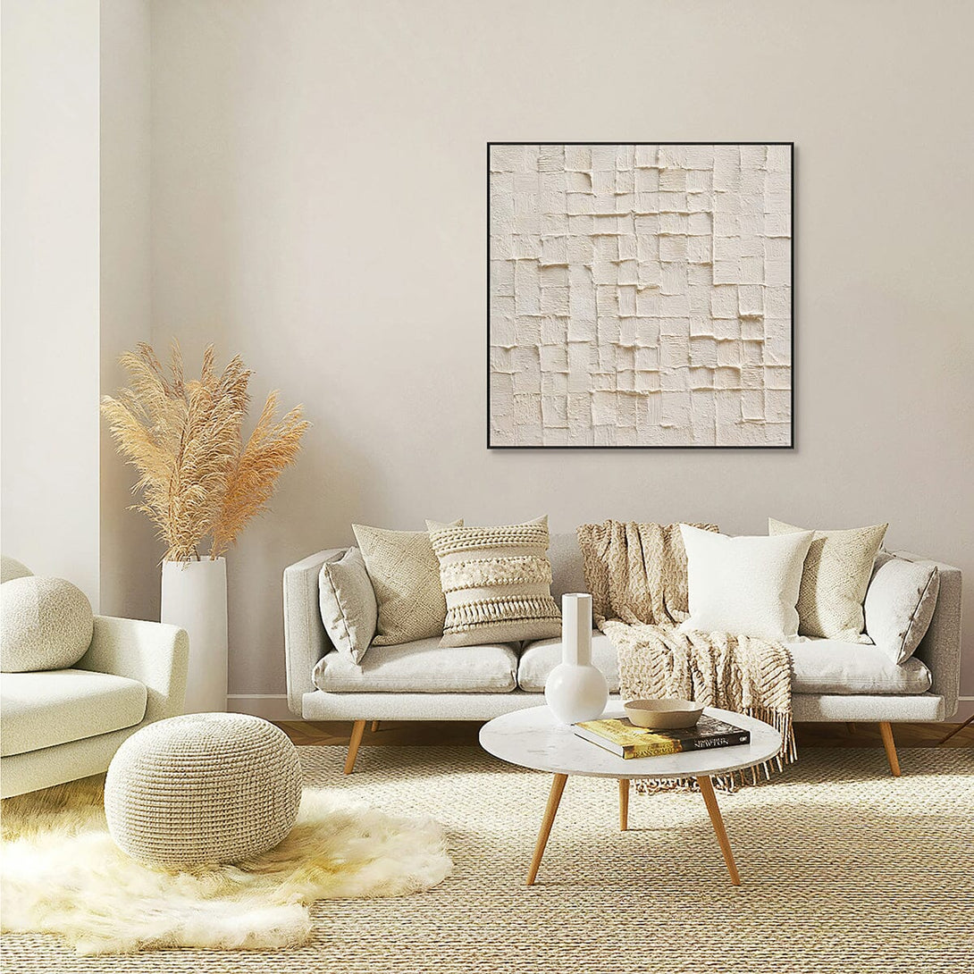 Ivory Layers - Minimalist Textured Square Painting #RGH5(43) Painting artwepaint 