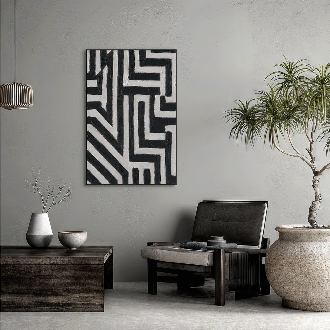 Labyrinth Flow - Black & White Abstract Painting#P4718 Painting artwepaint 