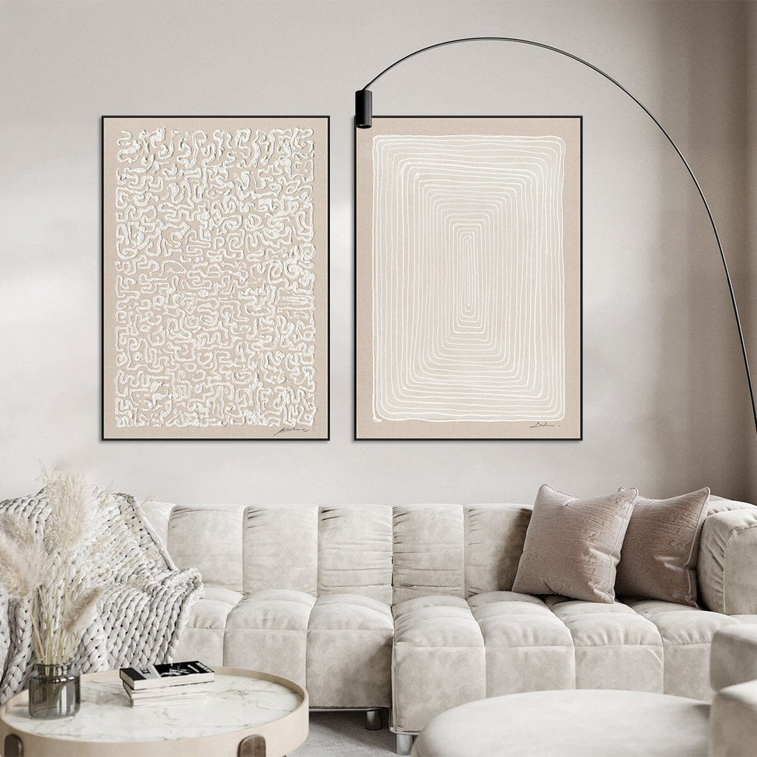 Labyrinth Symbols - White Textured Abstract #MM5855 Painting artwepaint 