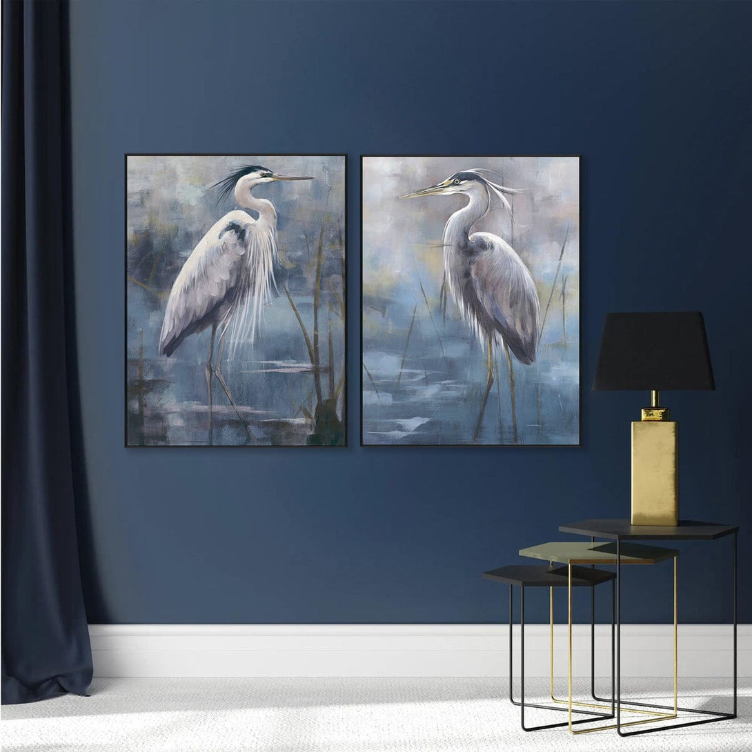 Lakeside Heron - Blue Nature Animal Painting #M2648 Painting artwepaint 