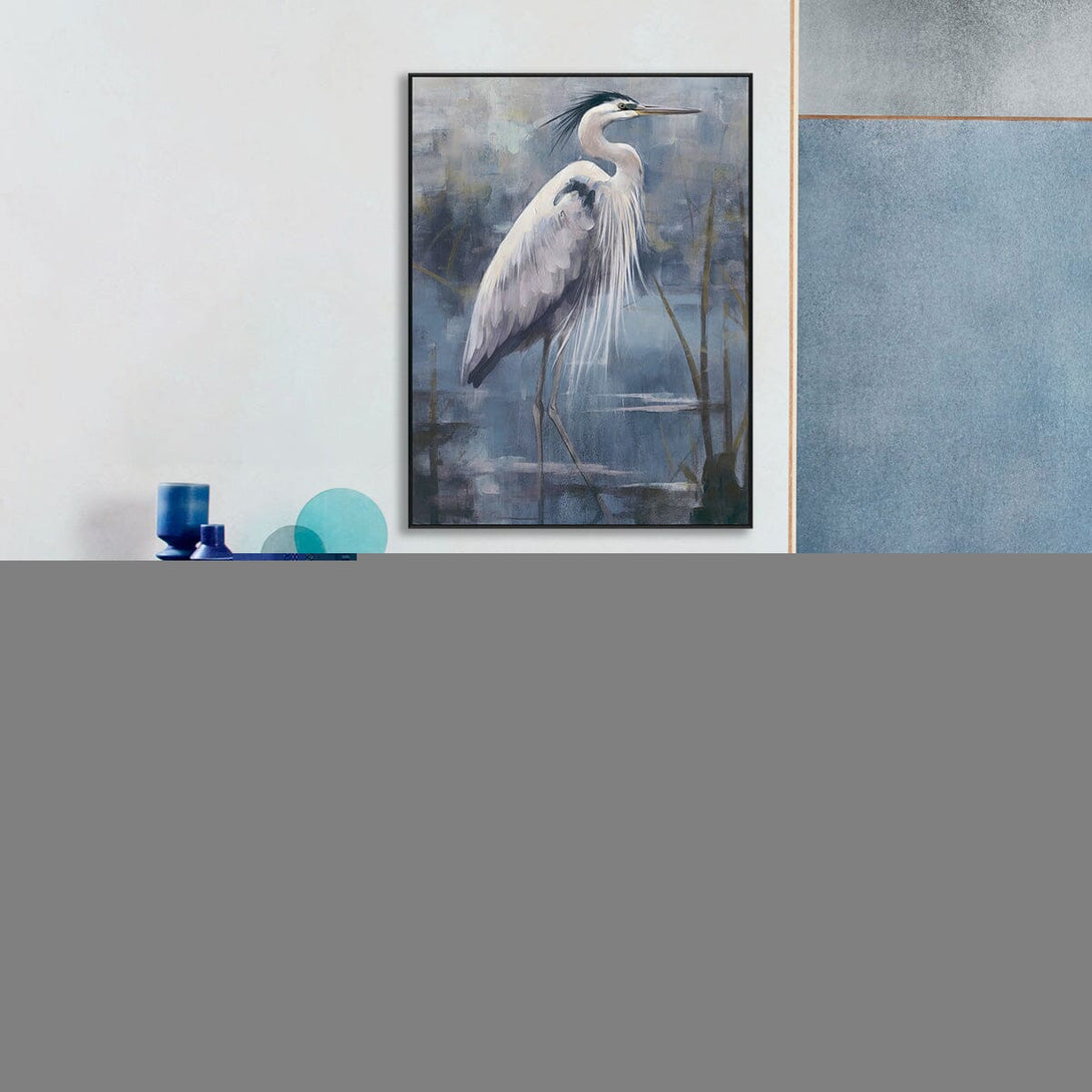 Lakeside Heron - Blue Nature Animal Painting #M2648 Painting artwepaint 