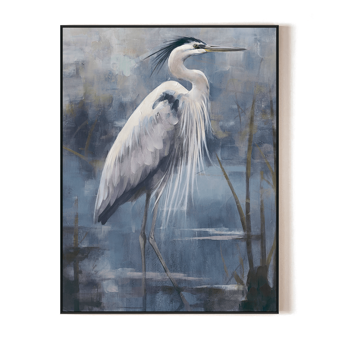 Lakeside Heron - Blue Nature Animal Painting #M2648 Painting artwepaint 