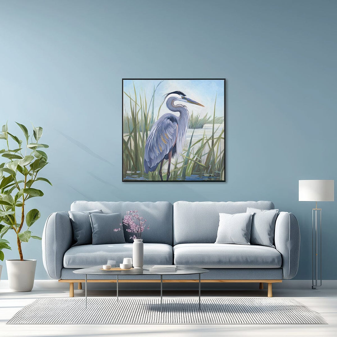 Lakeside Wait - Blue Grey Heron Oil Painting#M6990 Painting artwepaint 