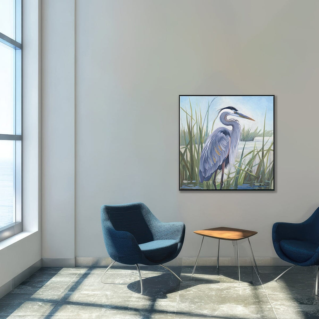 Lakeside Wait - Blue Grey Heron Oil Painting#M6990 Painting artwepaint 
