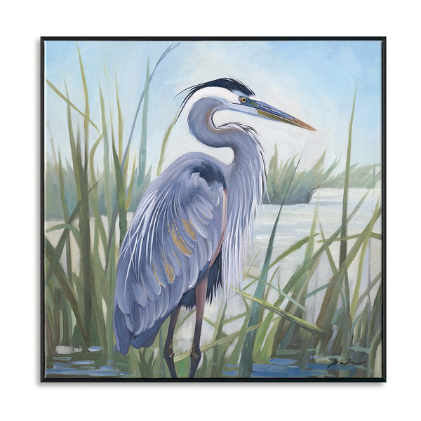 Lakeside Wait - Blue Grey Heron Oil Painting#M6990 Painting artwepaint 