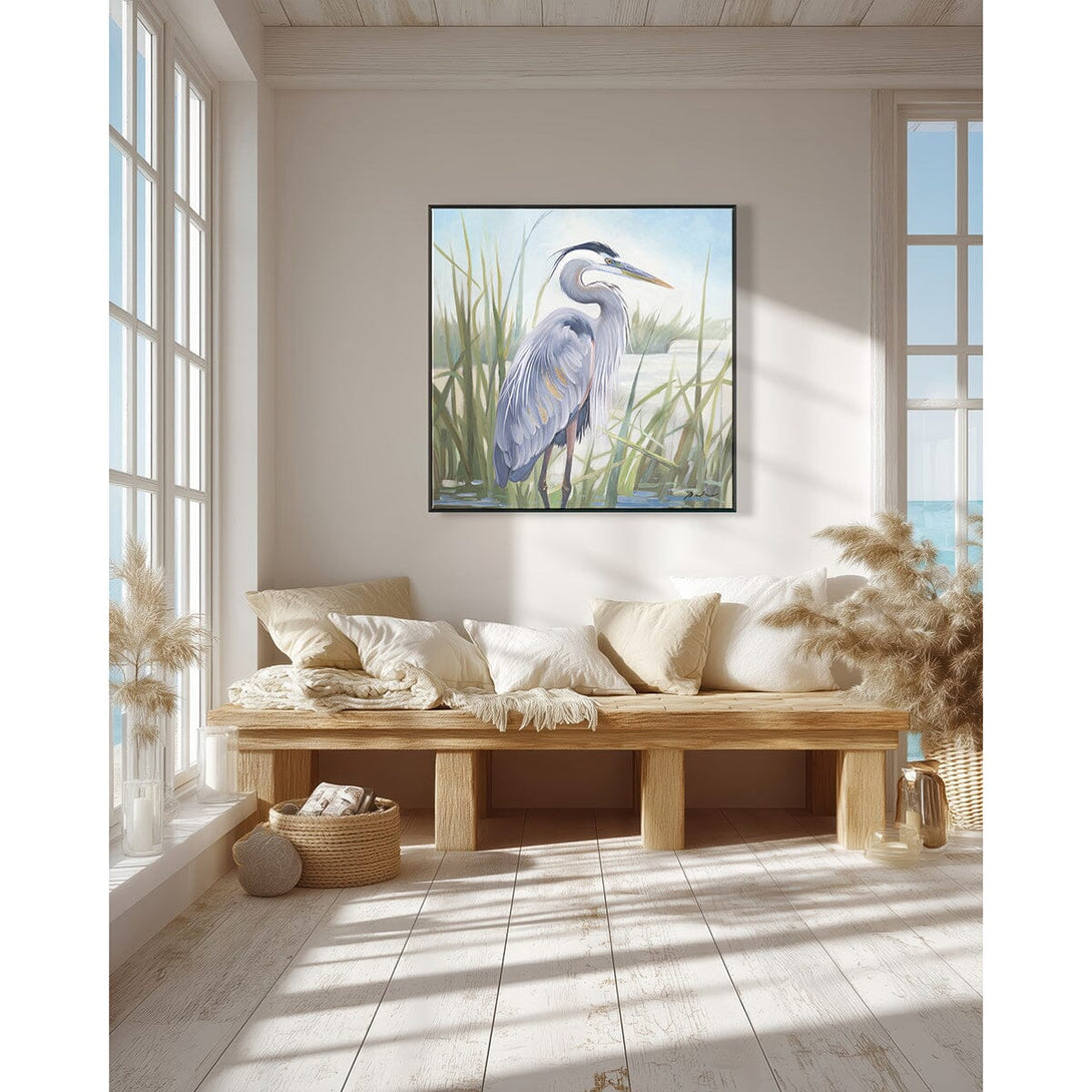 Lakeside Wait - Blue Grey Heron Oil Painting#M6990 Painting artwepaint 
