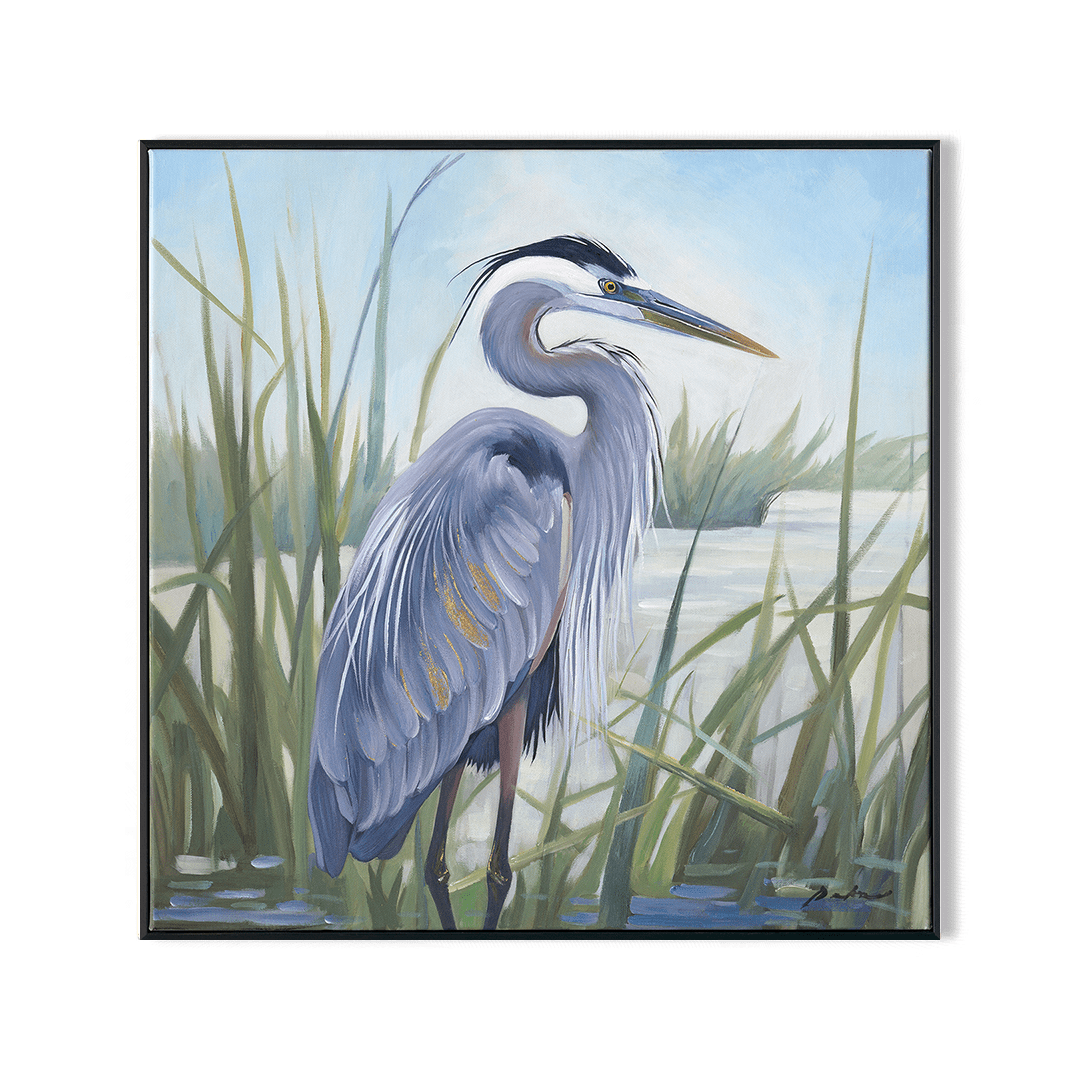 Lakeside Wait - Blue Grey Heron Oil Painting#M6990 Painting artwepaint 