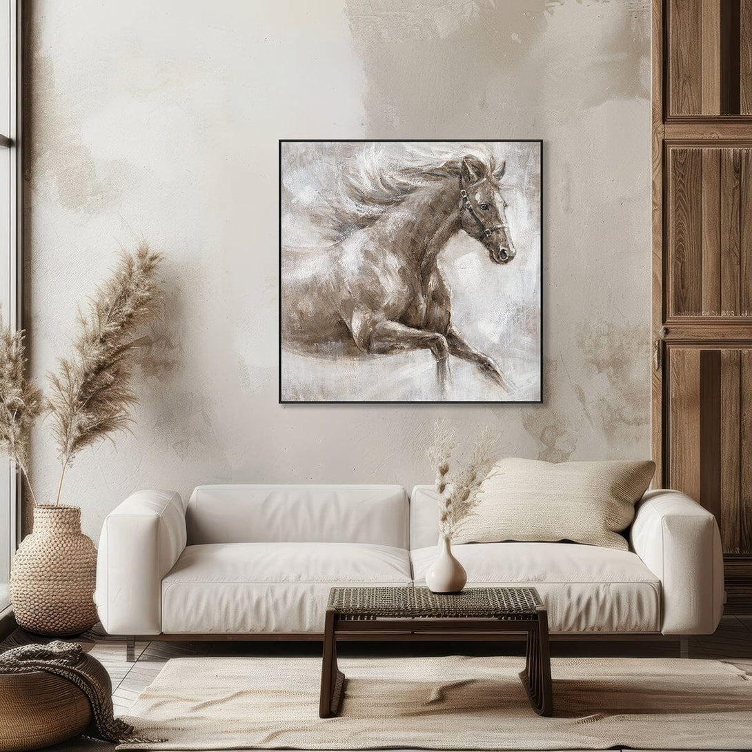 Leaping Horse - Brown White Galloping Oil Painting #M0526 Painting artwepaint 