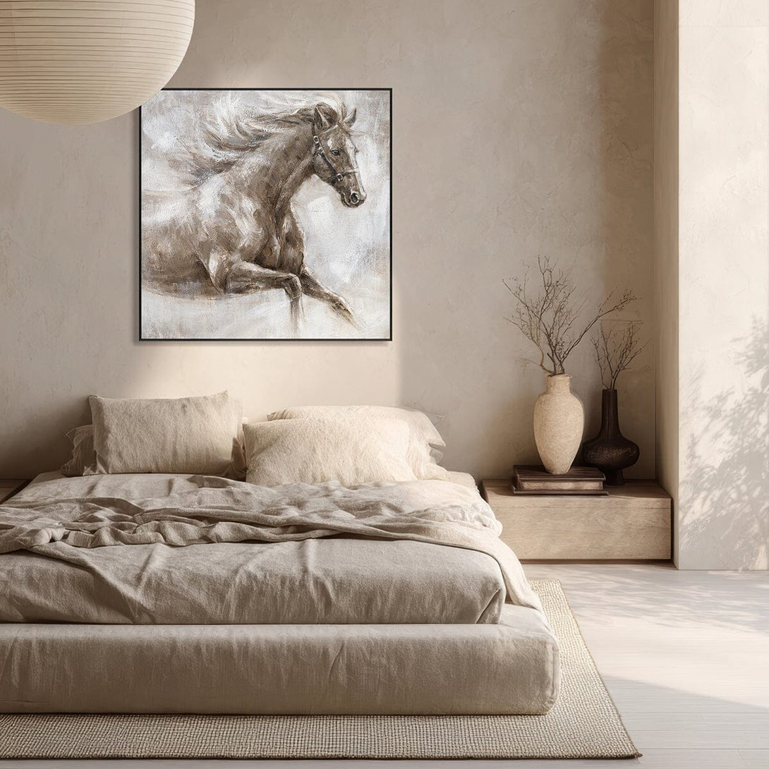 Leaping Horse - Brown White Galloping Oil Painting #M0526 Painting artwepaint 