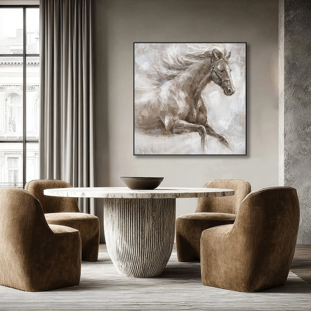 Leaping Horse - Brown White Galloping Oil Painting #M0526 Painting artwepaint 