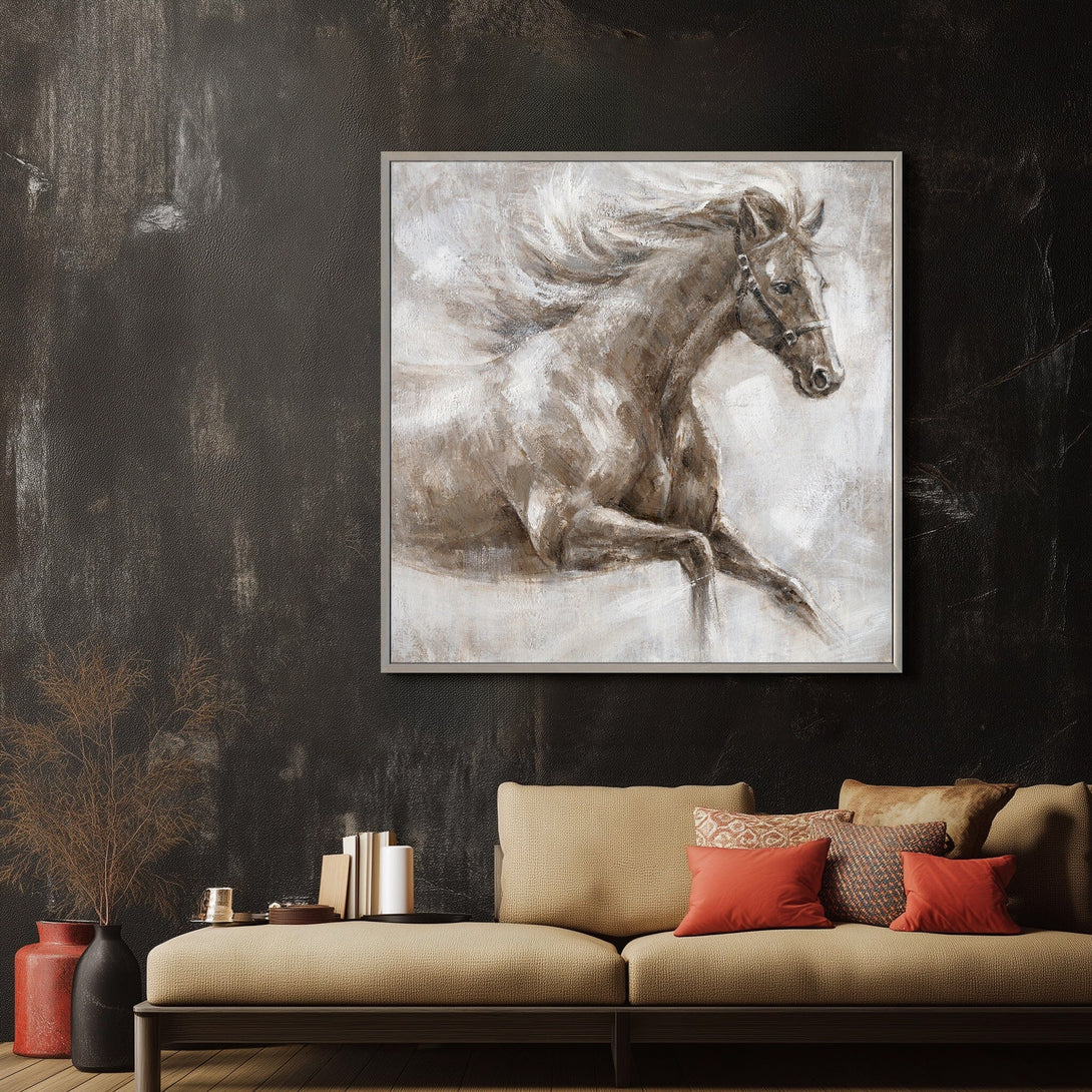 Leaping Horse - Brown White Galloping Oil Painting #M0526 Painting artwepaint 