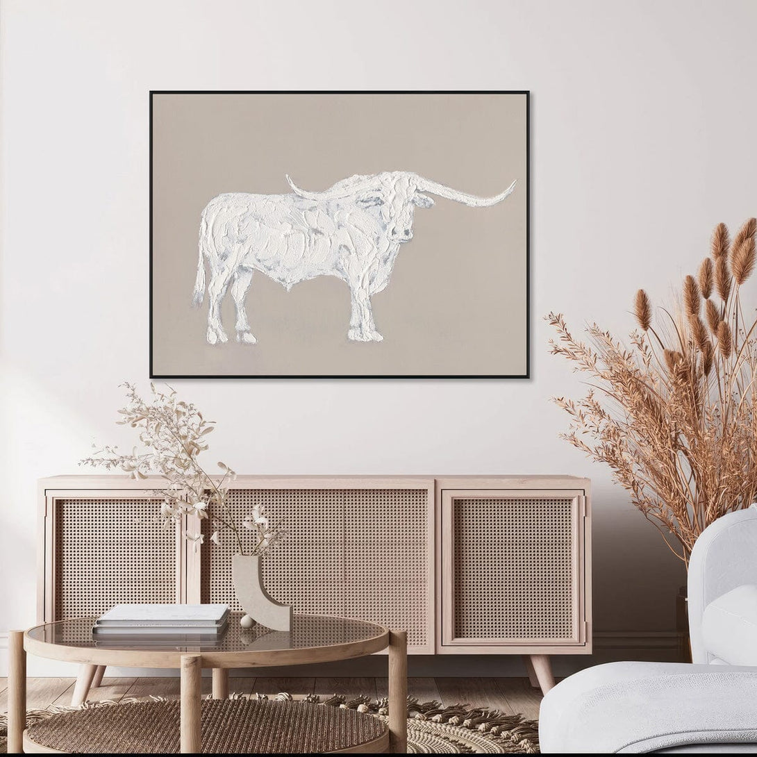 Longhorn Bull - White Textured Art Painting #M0540 Painting artwepaint 