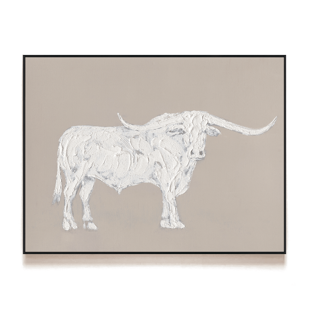 Longhorn Bull - White Textured Art Painting #M0540 Painting artwepaint 